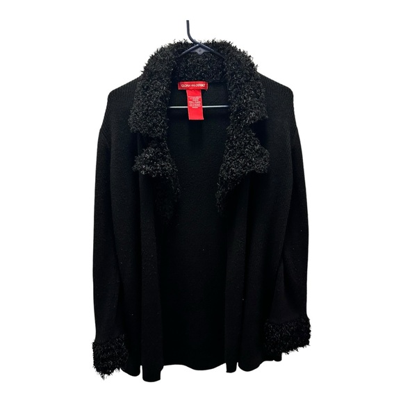 Vintage Gloria Vanderbilt Faux Fur Trim Cardigan Black Penny Lane Small - Picture 1 of 3